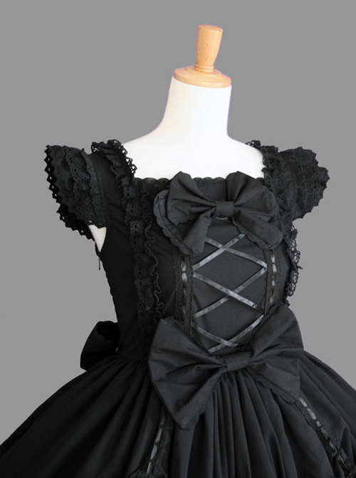 Cotton Black Lace Bowknot Gothic Lolita Sleeveless Dress