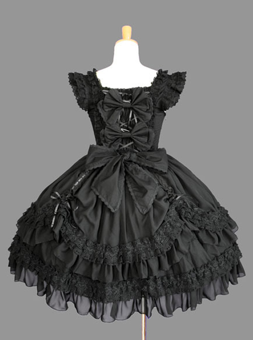 Cotton Black Lace Bowknot Gothic Lolita Sleeveless Dress