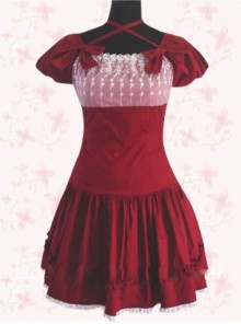 Wine Red Elegance Lace Sweet Lolita Short Sleeves Dress