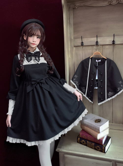 Late autumn Chapel Retro Gothic Lolita Long Sleeves Dress And Shawl