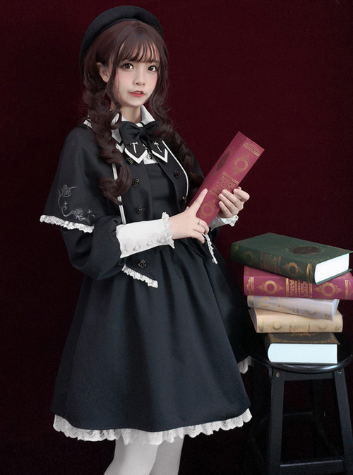 Late autumn Chapel Retro Gothic Lolita Long Sleeves Dress And Shawl