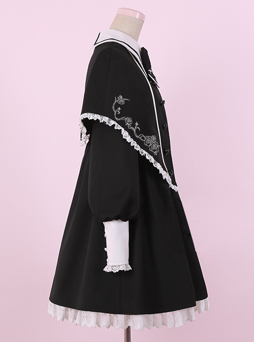 Late autumn Chapel Retro Gothic Lolita Long Sleeves Dress And Shawl
