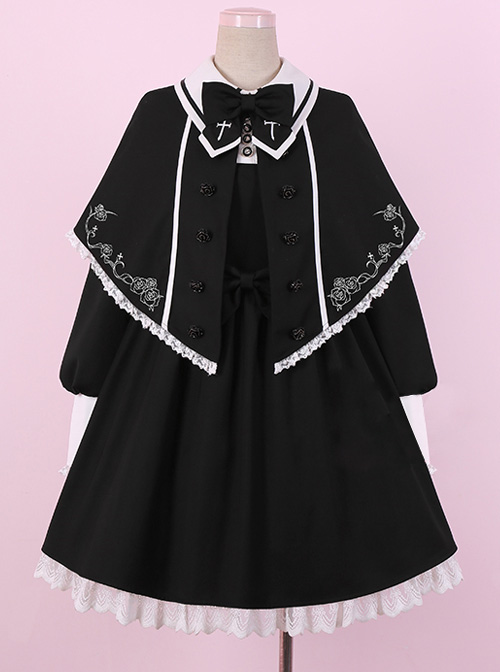 Late autumn Chapel Retro Gothic Lolita Long Sleeves Dress And Shawl