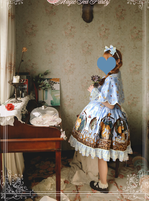 Magic Tea Party The Squirrel Couple's Afternoon Series Printing Sweet Lolita Sling Dress And Shawl