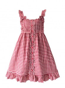 Mori Style Lattice Overskirt Sweet Lolita Sling Dress