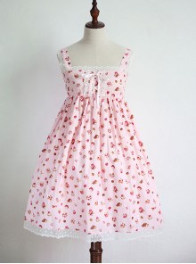 Strawberry Cup Cake Printing High Waist Sweet Lolita Sling Dress