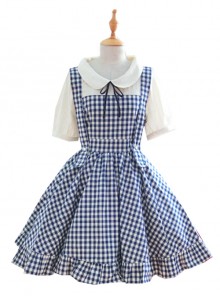 Pastoral Style Lattice Fake Two Pieces Sweet Lolita Short Sleeves Dress