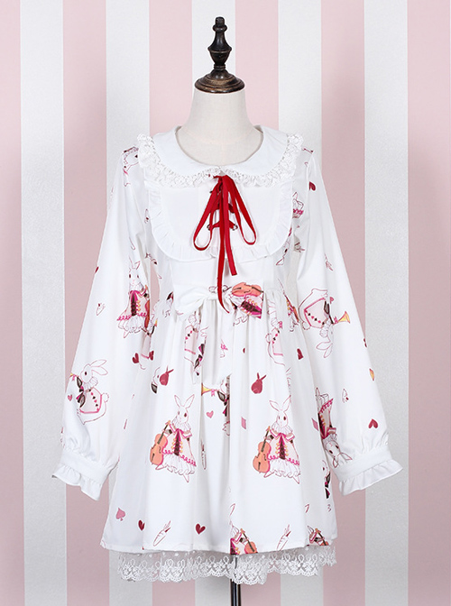 Fashion And Musical Instrument Rabbit Series Printing Sweet Lolita Long Sleeves Dress