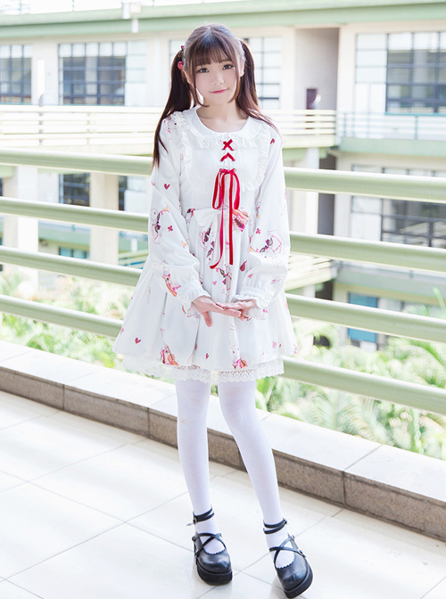 Fashion And Musical Instrument Rabbit Series Printing Sweet Lolita Long Sleeves Dress