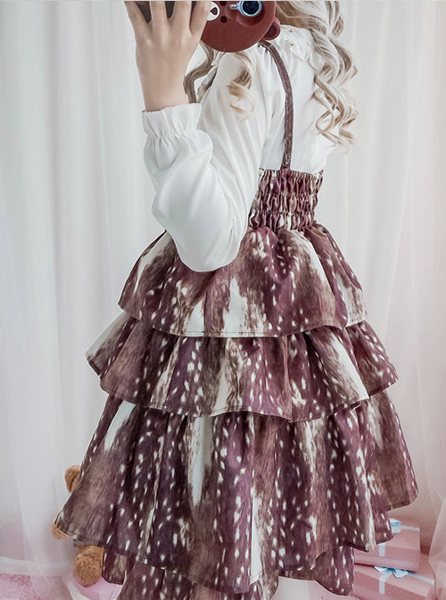Daily Fawn Pattern Sweet Lolita Sling Cake Dress