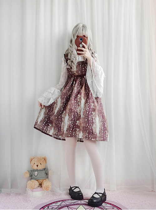 Daily Fawn Pattern Sweet Lolita Fly Sleeves Dress