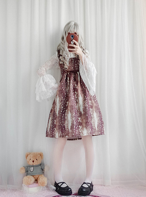 Daily Fawn Pattern Sweet Lolita Fly Sleeves Dress