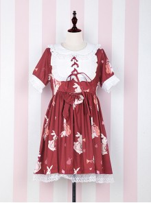 Fashion Musical Instrument Rabbit Series Printing Sweet Lolita Short Sleeves Dress