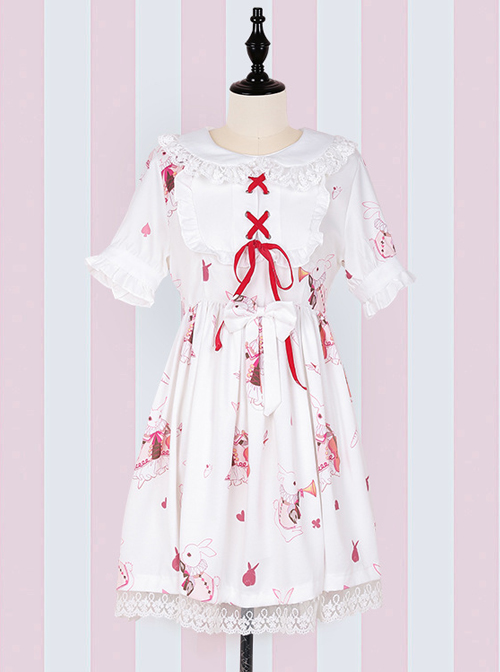 Fashion Musical Instrument Rabbit Series Printing Sweet Lolita Short Sleeves Dress