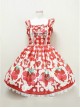 Fashion Cute Cherry Red Strawberry High Waist Sweet Lolita Sling Dress