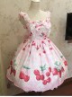 Fashion Cute Cherry Red Strawberry High Waist Sweet Lolita Sling Dress