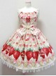 Fashion Cute Strawberry Printing Lace Bowknot Sweet Lolita Sling Dress