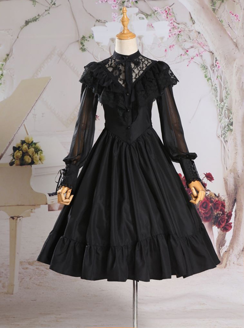 Palace Style Retro Fake Two Pieces Lace Embroidery Classic Lolita Dress