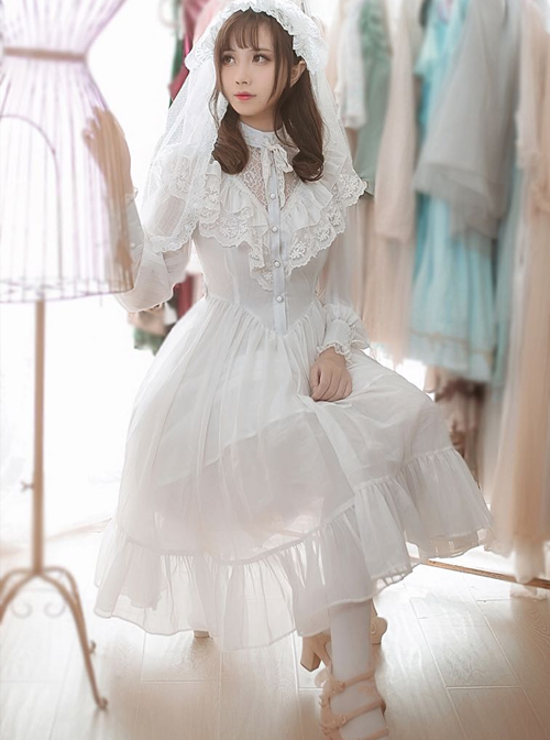 Palace Style Retro Fake Two Pieces Lace Embroidery Classic Lolita Dress