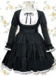 Pure Cotton Black-white Long Sleeves Flounced Gothic Lolita Dress