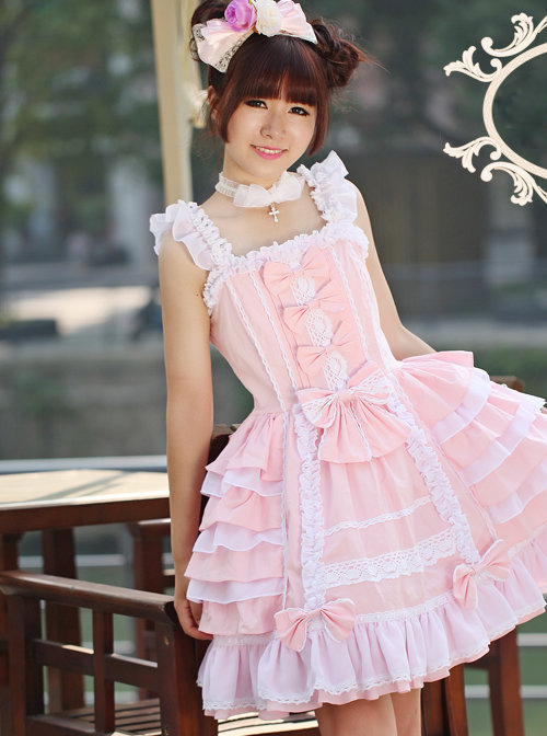 Cotton Chiffon Bowknot Square-neck Sleeveless Sweet Lolita Dress