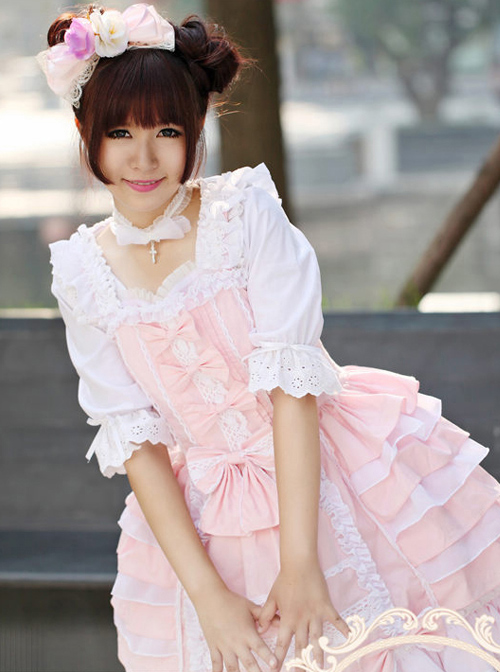 Cotton Chiffon Bowknot Square-neck Sleeveless Sweet Lolita Dress