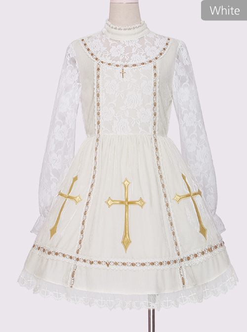 Crucifix Embroidery Lace Velvet Retro Gothic Lolita Dress