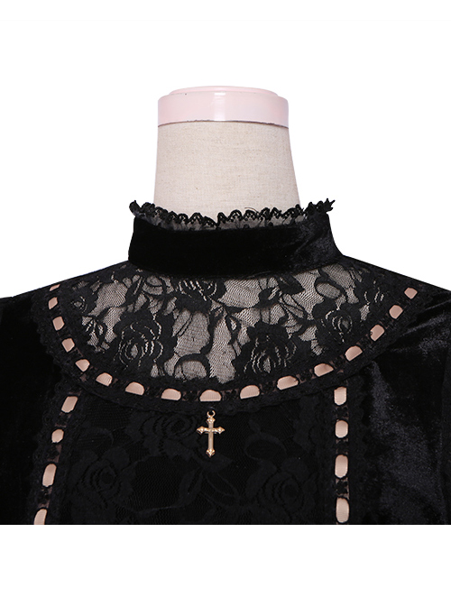 Crucifix Embroidery Lace Velvet Retro Gothic Lolita Dress