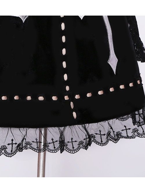 Crucifix Embroidery Lace Velvet Retro Gothic Lolita Dress