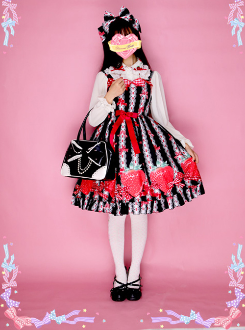 Bowknot Big Strawberries Sweet Lolita Sling Dress