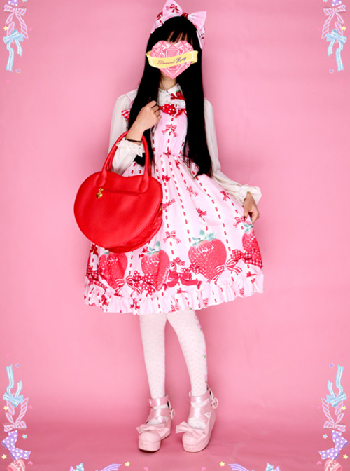 Bowknot Big Strawberries Sweet Lolita Sling Dress