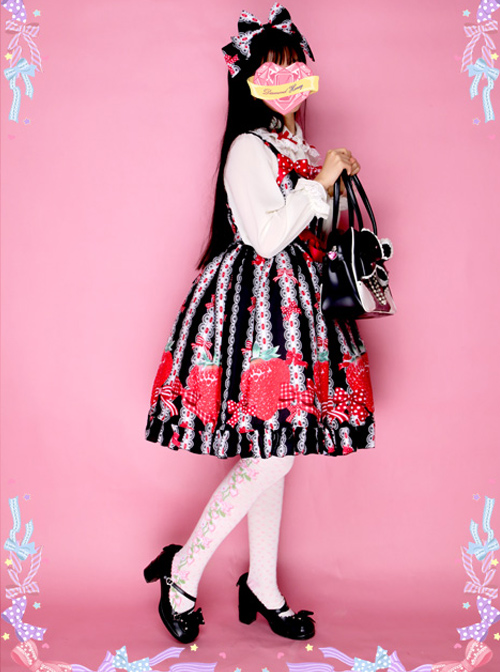 Bowknot Big Strawberries Sweet Lolita Sling Dress