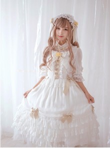 Chiffon Bowknot Lace Little Turtleneck Sweet Lolita Short Sleeves Dress