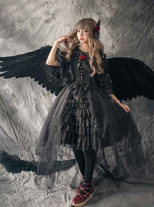 Chiffon Bowknot Lace Sweet Lolita Sling Dress With Removable Overskirt