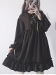 The Castle Under The Moonlight Pure Black Gothic Lolita Long Sleeve Dress