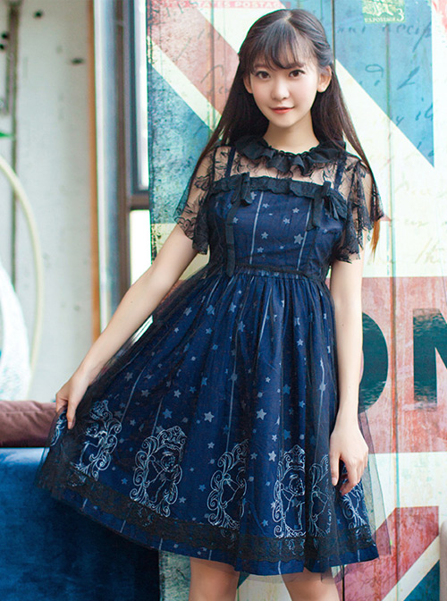 Starry Night Angel Series Navy Blue Two-piece Sling Dress