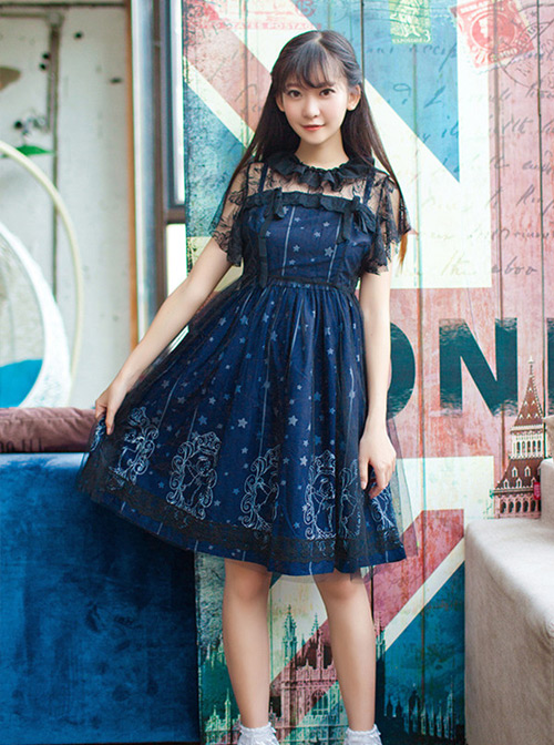 Starry Night Angel Series Navy Blue Two-piece Sling Dress