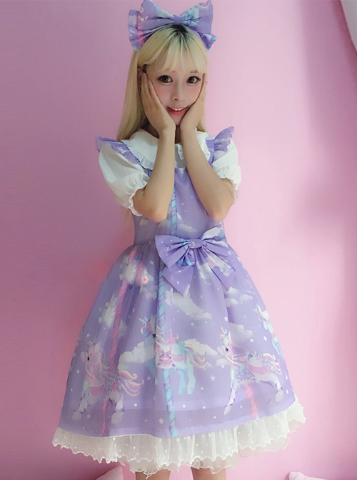 Unicorn Carousel Series Flying Sleeves Sweet Lolita Dress