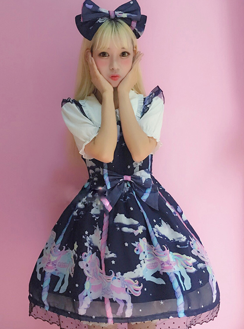 Unicorn Carousel Series Flying Sleeves Sweet Lolita Dress