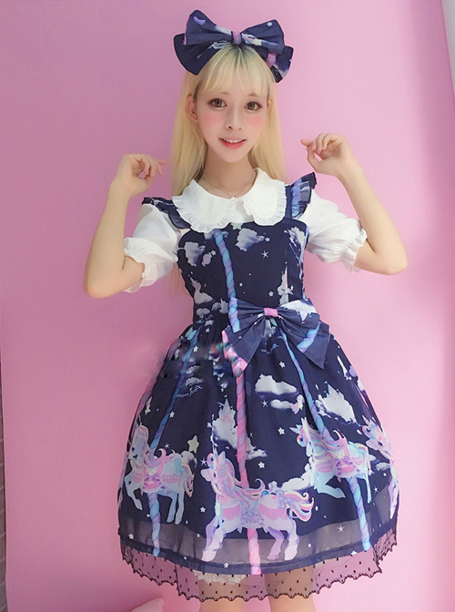 Unicorn Carousel Series Flying Sleeves Sweet Lolita Dress