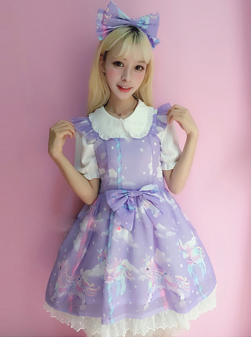 Unicorn Carousel Series Flying Sleeves Sweet Lolita Dress