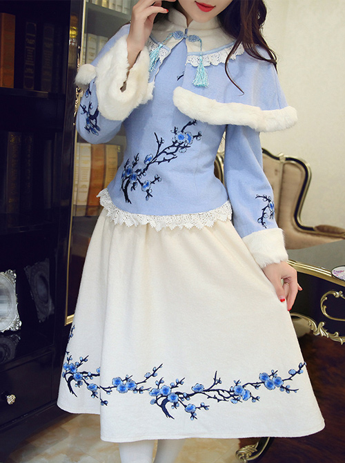 Plum Blossom Embroidery Classic Lolita Dress With Shawl