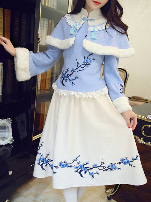 Plum Blossom Embroidery Classic Lolita Dress With Shawl