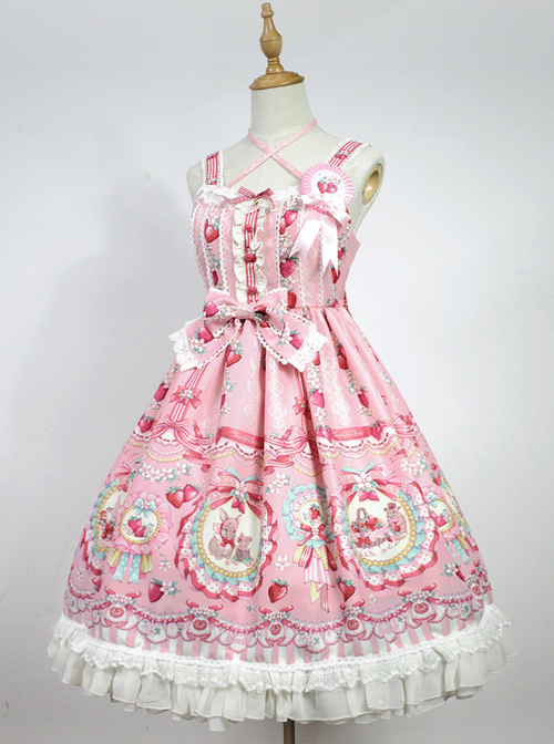 Strawberry Rabbit Series Sweet Lolita High Waist Sling Dress