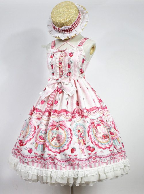 Strawberry Rabbit Series Sweet Lolita High Waist Sling Dress