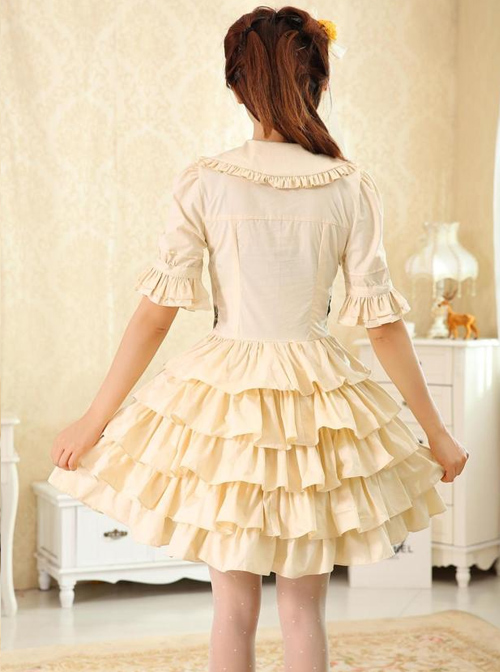 Koi And Lotus Flower Chinese Style Lolita Short Sleeve Dress