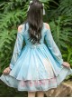 Retro Chinese Style Blue Chiffon Lolita Long Sleeve Dress
