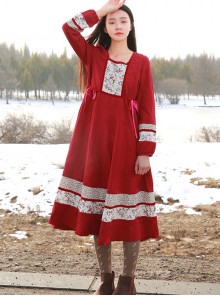 Retro Red Classic Lolita Long Sleeve Dress