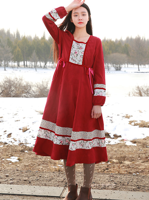 Retro Red Classic Lolita Long Sleeve Dress