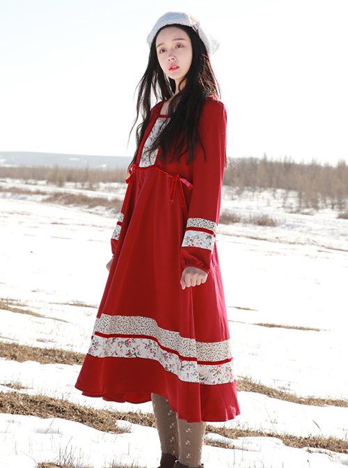 Retro Red Classic Lolita Long Sleeve Dress